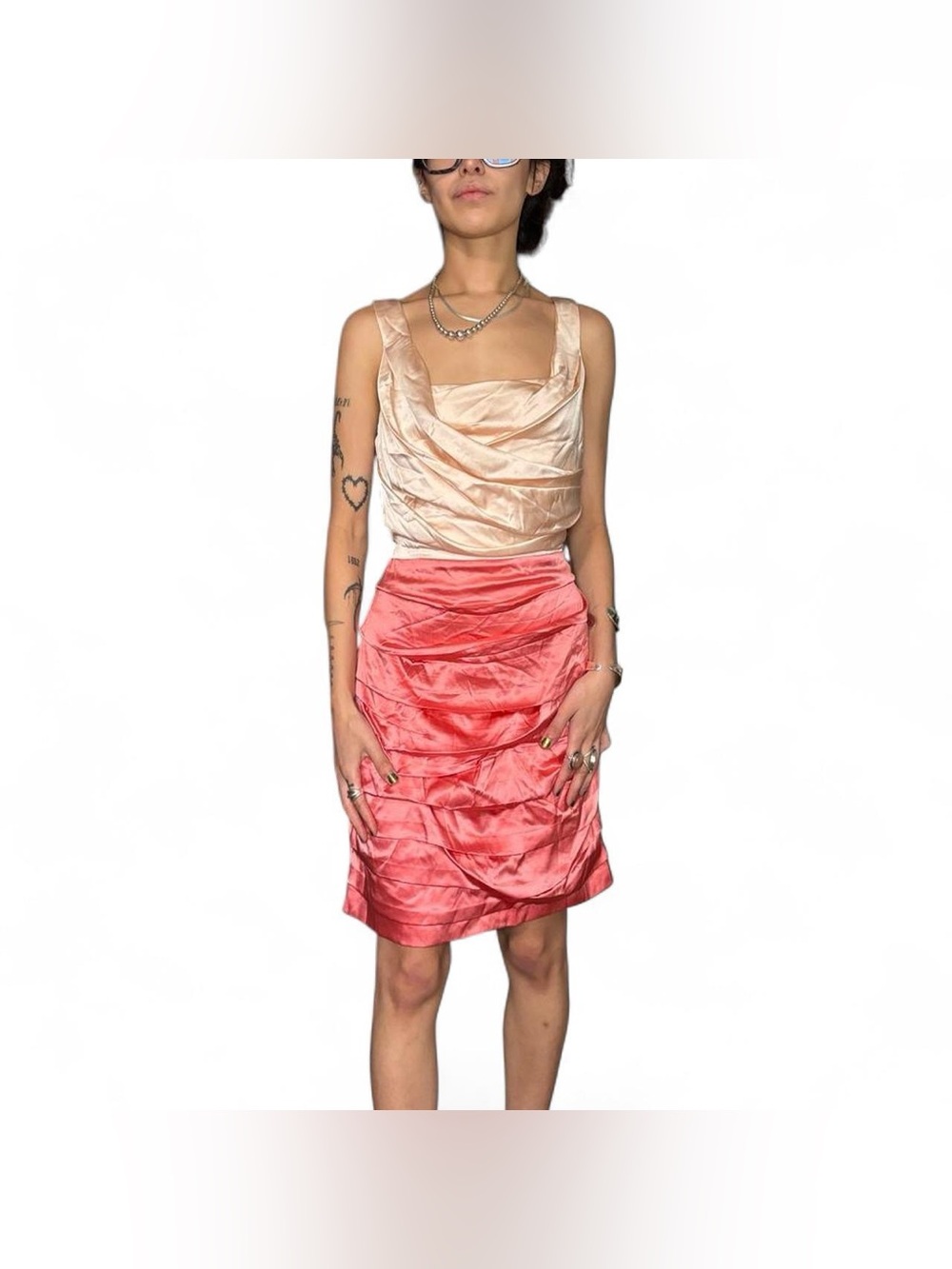 Two-Toned Pink Layered Silk Blend Midi Dress by Express Design Studio